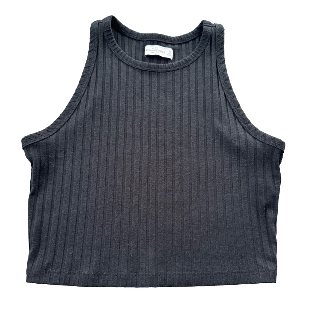 Abercrombie & Fitch Black Ribbed Knit High Neck Cropped Tank Top
